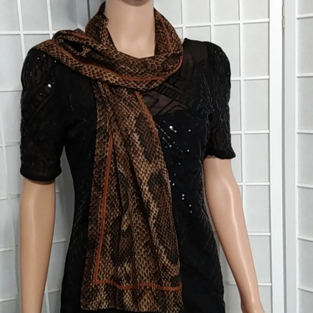 Women's Scarf Sheer‎ Snakeskin pattern brown and black 54.5